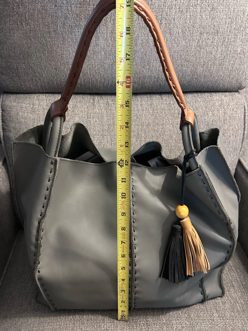 The Sak Los Feliz Large Tote Bag in Dusty Blue with Tassel Accent